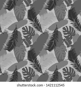 A simple pattern illustration of tropical palm leaves and monstera leaves