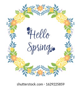 Simple Pattern of leaf and yellow floral frame, for beautiful hello spring invitation card design. Vector