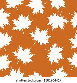 A simple pattern of leaves. Orange background, white leaves. The print is well suited for textiles, packaging,postcards,packaging and banner.
