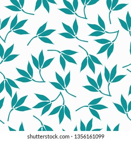 A simple pattern of leaves .White background , blue branches with leaves . The print is well suited for banner, postcard,Wallpaper,textiles and packaging.