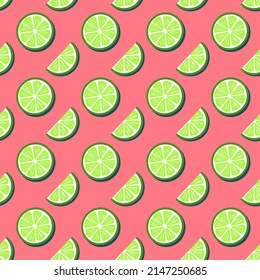 Simple pattern with lime slices. Vector illustration on a pink background. For use in packaging, prints, fabrics, brochures and covers, stationery, flyers.