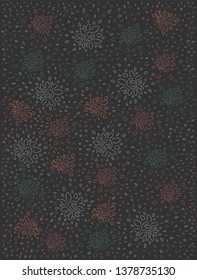 Simple pattern made of floral doodles on black background