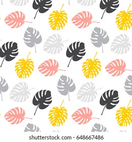 simple pattern with monstera leaves on white background. summer tropical vibes pattern. can be used for textile, wrapping paper, cards or posters