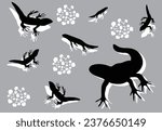 Simple pattern of newts and aquatic plants (monochrome)