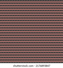 Simple pattern on a burgundy red background, consisting of parallel black stripes marked with dots from place to place. Textile design.