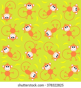 Simple Pattern Orange Monkeys Bananas On Stock Vector (Royalty Free ...