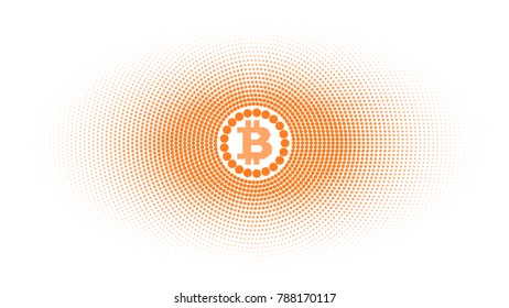simple pattern, orange symbols of bitcoin on white background, vector illustration. halftone