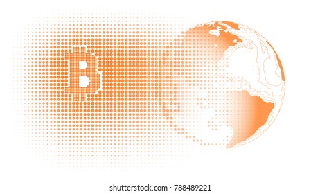 simple pattern, orange symbols of bitcoin on white background, vector illustration. halftone. earth