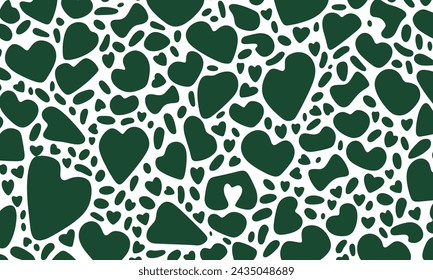 Simple Pattern of Organic Shapes in Dark Green on a White Background, Vector Graphics. In the Style of Midcentury Modern Graphic Design, Matisse Cutouts, and Botanical Prints