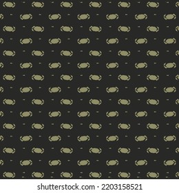 Simple pattern with oval beige icons and tiny marks arranged linearly on black backing. Textile design for blouses, shirts, scarves and others.
