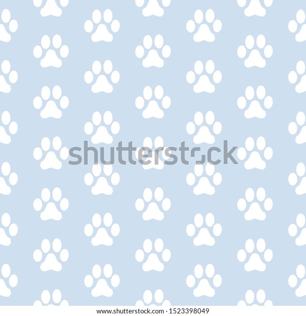 Simple Pattern Paws Blue Background Cute Animals Wildlife