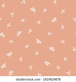 A simple pattern of a plant. White plants on a pale brown background. Vector texture. Elegant print for Wallpaper.