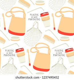 simple pattern with plastic free stuff on white background. eco friendly theme pattern