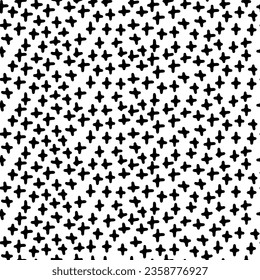 Simple pattern with pluses scribbles hand drawn. Seamless vector minimalistic pattern on white background