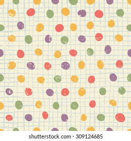Simple pattern with polka dots on a plaid background. Background can be used for wallpapers, textile, pattern fills, web page backgrounds, surface textures.