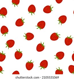 Simple pattern with raspberries on white background. Colorful summer fruits and berries vector illustration