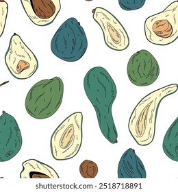 padrão simples com frutos de abacate coloridos maduros em estilo doodle no fundo branco
