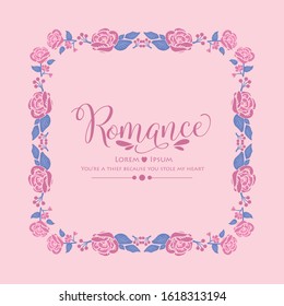 Simple pattern of romance greeting card, with leaf and pink wreath unique frame. Vector