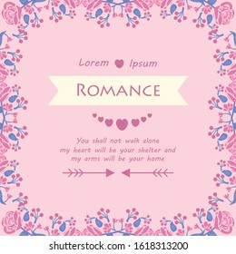 Simple pattern of romance greeting card, with leaf and pink wreath unique frame. Vector