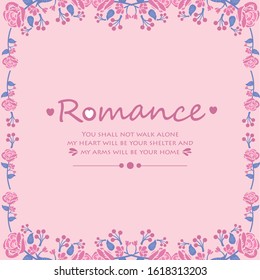 Simple pattern of romance greeting card, with leaf and pink wreath unique frame. Vector