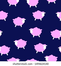 A simple pattern of sheep. Dark blue background, funny pink sheep . Print is well suited for textiles, Wallpapers and banners, packaging.
