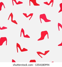 A simple pattern of shoes . Light background, different red shoes. The print is well suited for textiles,Wallpaper,banner,postcards and packaging.