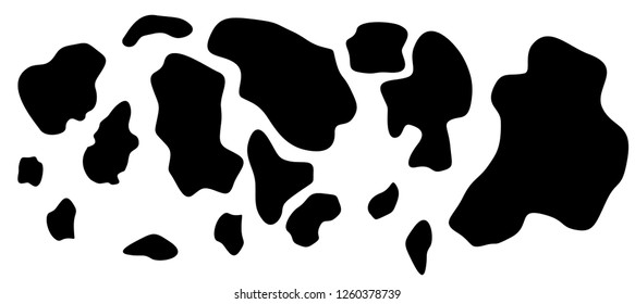 Simple pattern, small and big dot for textile design. Abstract coloring of a cow. Horizontal backdrop, black chaotic spots isolated on white. 