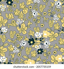 Simple pattern with small flowers on grey background.