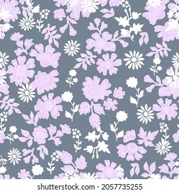 Simple pattern with small flowers on dark grey background.