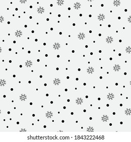 A simple pattern of snowflakes. Black snowflakes and snow . White background. Vector texture. Winter print for Wallpaper.