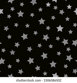A simple pattern of stars. Black background, gray stars. Print is well suited for textiles, Wallpaper and banners, packaging.