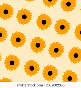 simple pattern of sunflower, yellow colour, black, fun colour