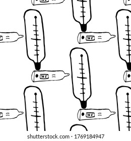 Simple pattern of thermometers. You can use it in your design. Hand-drawn vector illustration.