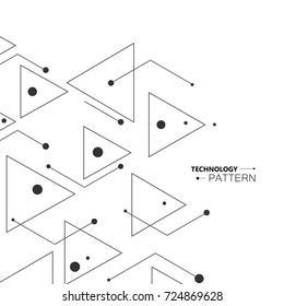 Simple pattern from triangles of lines and black dots, on white background. Designed for use in new technology projects. Simple, minimalistic, abstract background.