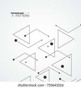 Simple pattern from triangles of lines and black dots, on white background. Designed for use in new technology projects. Simple, minimalistic, abstract background.