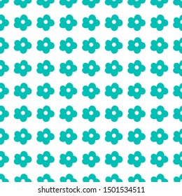 Simple pattern with turquoise flowers on white background. For textile, fabric, background, packaging paper, Wallpaper.