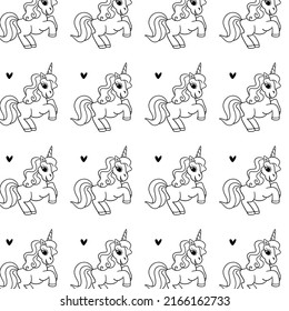 Simple pattern with unicorn. Outline horse patter for kids.