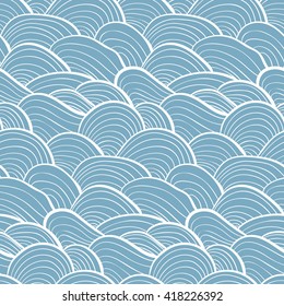 simple pattern of waves, lines drawn in blue, teal tones
