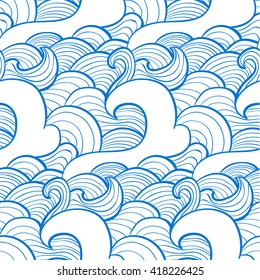 simple pattern of waves, lines drawn in blue and white tones