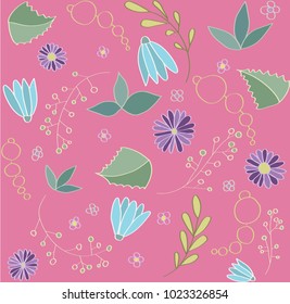 Simple pattern with wildflowers on a pink background