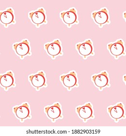 Simple pattern for wrapping paper or textile with cllock on pink background. Time for love seamless pattern design.