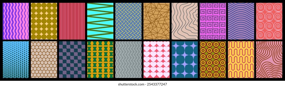 Einfache Musterkollektion, sich wiederholende geometrische Muster, bunte Hintergründe für Banner, Umschlag, Karte, Tapete, Dekoration, Poster, Broschüre, Faltblatt