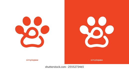 Simple Paw Logo. Abstract Letter P Initial and Paw Icon Graphic. Pets Care Logo Design Template.