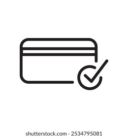 Icono de línea de confirmación de pago simple para comercio electrónico y transacciones en línea: diseño de contorno en blanco y negro, perfecto para pagos digitales, Completar compra seguro y verificación de compras en línea