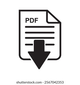 A simple pdf file download icon png one line design for mobile app interface with icons for e-commerce, logo. It includes  down arrows document save buttons for cloud, website and online shopping jpg