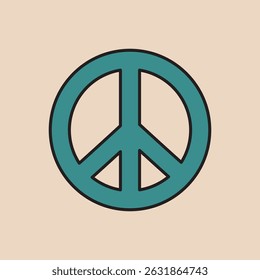 Simple peace symbol in teal on a beige background. Peace symbol represents harmony and peace. Minimalist peace design for peace-themed projects. Cute illustration vector.