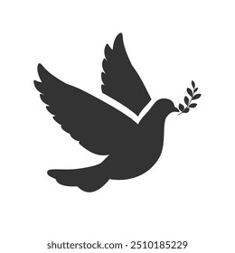 Simple peace vector icon. Dove, pigeon with olive branch. Dove of peace