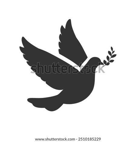 Simple peace vector icon. Dove, pigeon with olive branch. Dove of peace