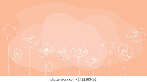 Sencillo fondo de melocotón con cachorros blancos. Fondo floral abstracto. Banner de primavera simple con lugar de texto