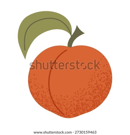 Simple peach illustration. Fresh peach fruit. Healthy food concept. Minimal flat vector design for interior, poster, cover, banner. Isolated on white background.
